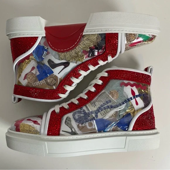 LIMITED EDITION Christian Louboutin High Top Sneaker Sz 41.5 Dolan Strass Trash - Picture 9 of 15